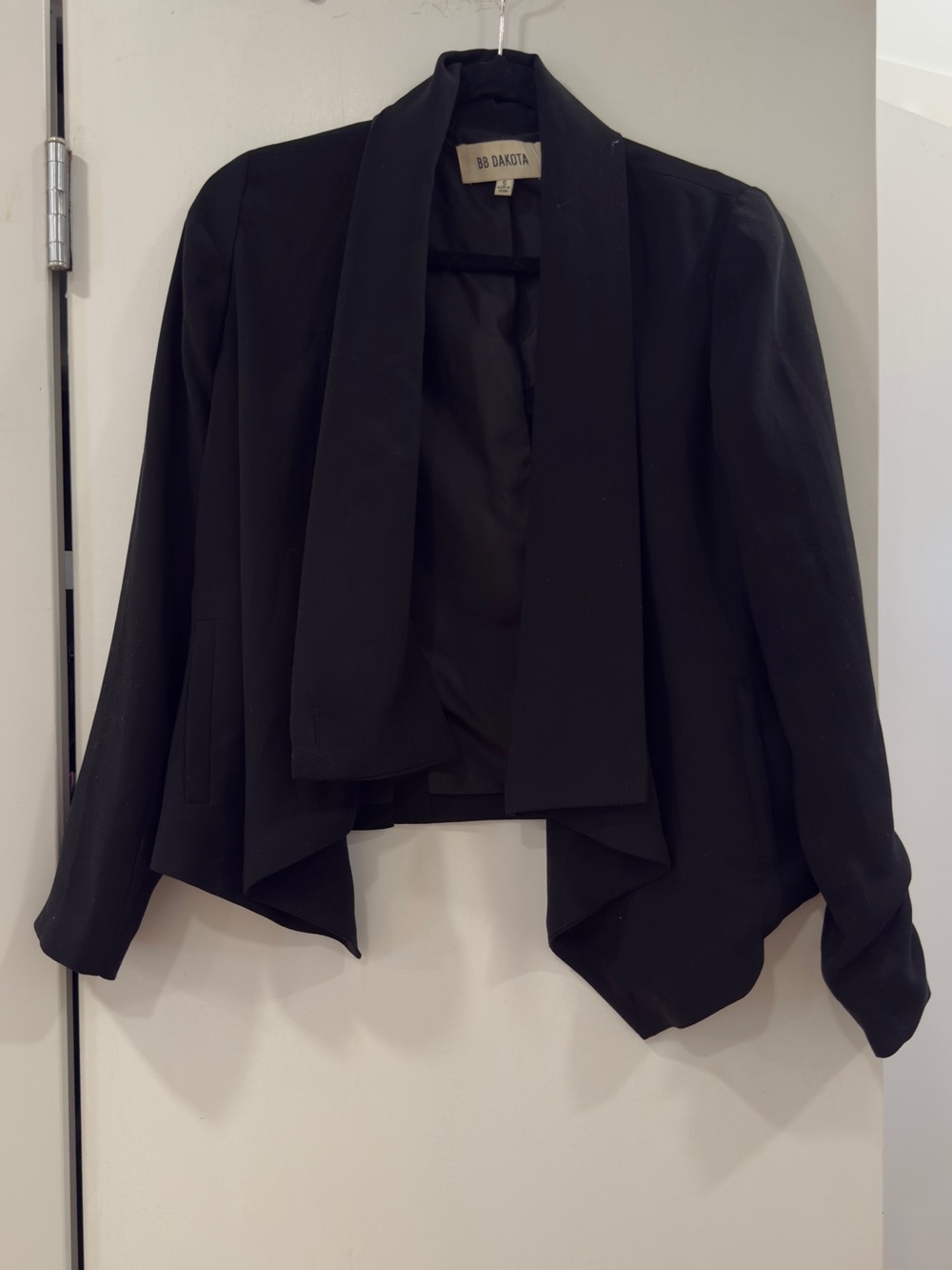 BB Dakota Black Open-Front Draped Blazer convertible small